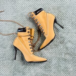 vtg retro Y2K timberland style work boot pointed toe laceup ankle boots 6.5